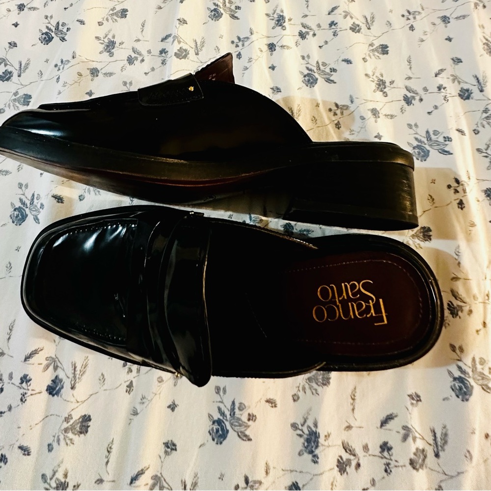 Franco Sarto Black Patent Mules
